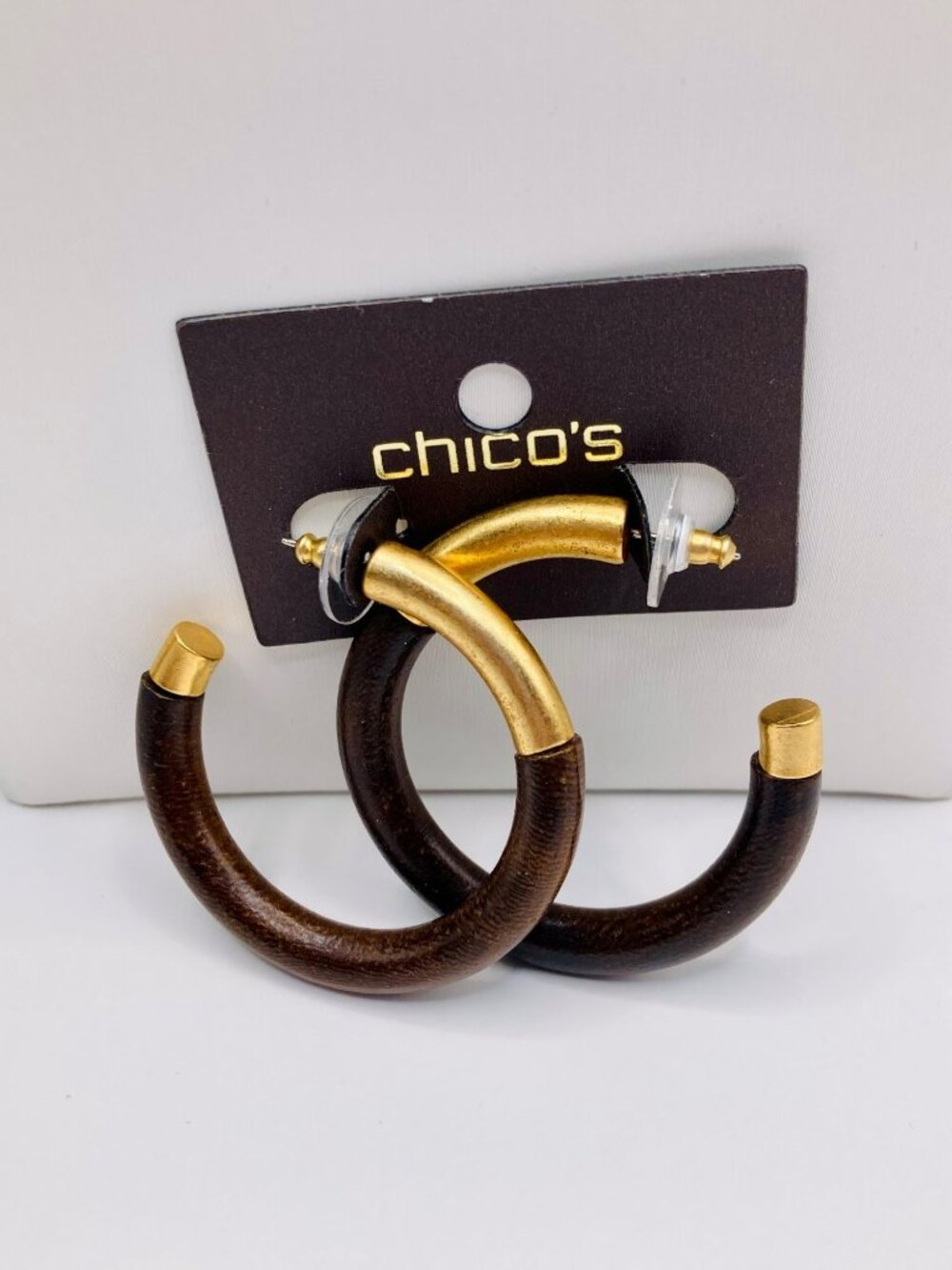 Chicos Brown & Gold-Tone Hoop Earrings -26B